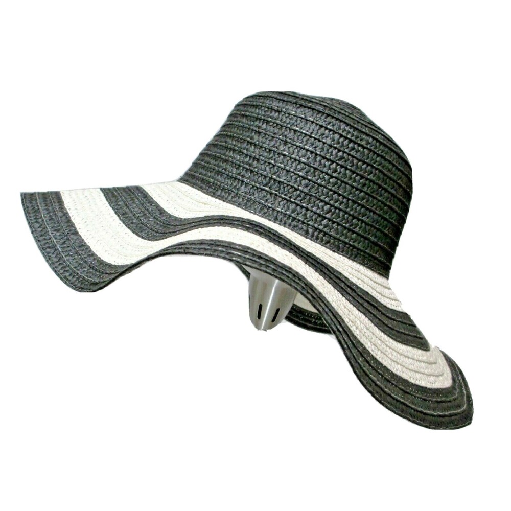 NWT Chatties Wide Brim Sun Hat Black White Stripe 100% Paper OS
